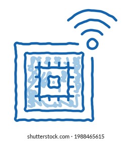 Microchip sketch icon vector. Hand drawn blue doodle line art Microchip sign. isolated symbol illustration
