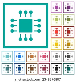 Microchip solid flat color icons with quadrant frames on white background