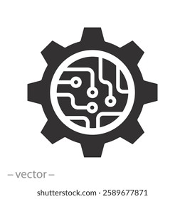 microchip technology, circuit board in the gear icon, microchip technology, tech logo, hardware engineering, flat vector illustration