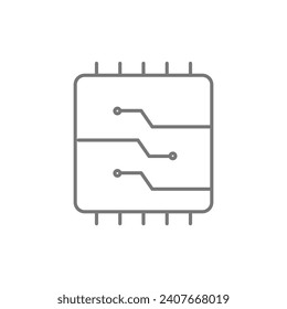 Microchip Technology and Computing grey thinline icon, 1px stroke, outline icon, vector, pixel perfect icon svg