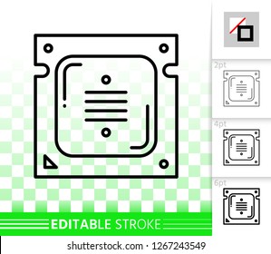 Microchip thin line icon. Outline sign of cpu. Microprocessor linear pictogram with different stroke width. Simple vector symbol, transparent background. Microscheme editable stroke icon without fill