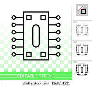 Microchip thin line icon. Outline sign of cpu. Microprocessor linear pictogram with different stroke width. Simple vector symbol, transparent background. Microscheme editable stroke icon without fill