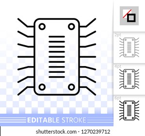 Microchip thin line icon. Outline sign of cpu. Microprocessor linear pictogram with different stroke width. Simple vector symbol, transparent background. Microscheme editable stroke icon without fill
