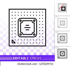 Microchip thin line icon. Outline sign of cpu. Microprocessor linear pictogram with different stroke width. Simple vector symbol, transparent background. Microscheme editable stroke icon without fill