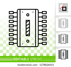 Microchip thin line icon. Outline sign of cpu. Microprocessor linear pictogram with different stroke width. Simple vector symbol, transparent background. Microscheme editable stroke icon without fill
