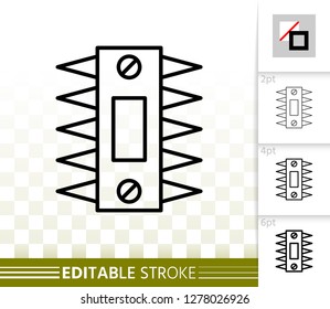 Microchip thin line icon. Outline sign of cpu. Microprocessor linear pictogram with different stroke width. Simple vector symbol, transparent background. Microscheme editable stroke icon without fill