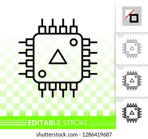 Microchip thin line icon. Outline sign of cpu. Microprocessor linear pictogram with different stroke width. Simple vector symbol, transparent background. Microscheme editable stroke icon without fill