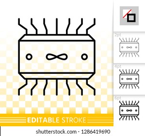 Microchip thin line icon. Outline sign of cpu. Microprocessor linear pictogram with different stroke width. Simple vector symbol, transparent background. Microscheme editable stroke icon without fill