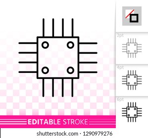 Microchip thin line icon. Outline sign of cpu. Microprocessor linear pictogram with different stroke width. Simple vector symbol, transparent background. Microscheme editable stroke icon without fill