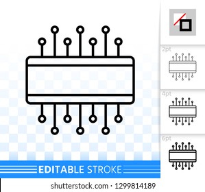 Microchip thin line icon. Outline sign of cpu. Microprocessor linear pictogram with different stroke width. Simple vector symbol, transparent background. Microscheme editable stroke icon without fill