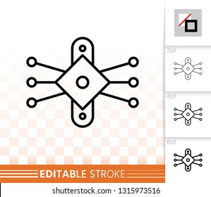 Microchip thin line icon. Outline sign of cpu. Microprocessor linear pictogram with different stroke width. Simple vector symbol, transparent background. Microscheme editable stroke icon without fill