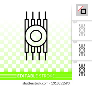 Microchip thin line icon. Outline sign of cpu. Microprocessor linear pictogram with different stroke width. Simple vector symbol, transparent background. Microscheme editable stroke icon without fill