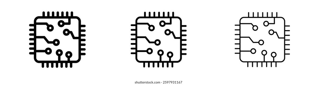 Microchip thin line vector icon set.
