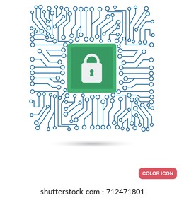 Microchip under protection color flat icon
