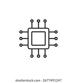 Microchip Vector Icon – Minimalist Black Outline Processor with Circuit Nodes