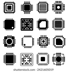 Microchip vector icons set. CPU illustration symbol collection. core icon or sign.