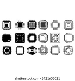 Microchip vector icons set. CPU illustration symbol collection. core icon or sign.