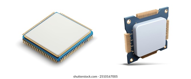 Ilustração do vetor do microchip no fundo branco. Ícone 3d do processador criativo para web design, modelos.