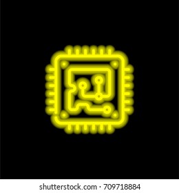 Microchip yellow glowing neon ui ux icon. Glowing sign logo vector