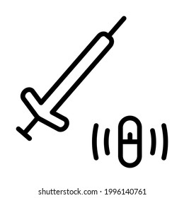Microchipping pet line icon. Handheld ID microchip scanner wand, silhouette with microchip pill simple vector illustration. Outline sign for mobile concept and web design, store, logo.