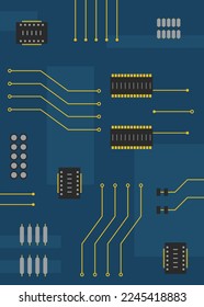 Mikroschaltung in flachem Stil. Elektronisches Branchenplakat-Design.