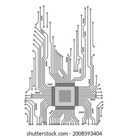 Microcircuit on a white background. Microprocessor. Electronic circuit. Vector microcircuit.