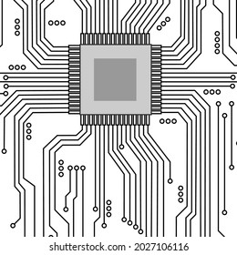 Microcircuit on a white background. Microprocessor. Electronic circuit. Vector microcircuit.