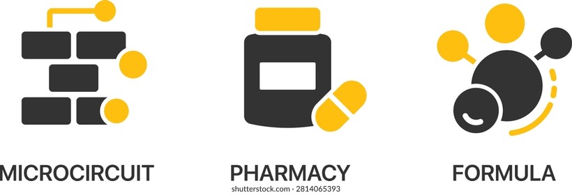 Microcircuit pharmacy formula icons set vector illustration