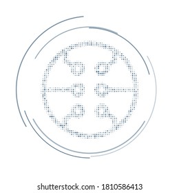 The microcircuit symbol filled with dark blue dots. Vector illustration on white background