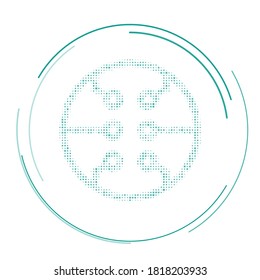 The microcircuit symbol filled with teal dots. Vector illustration on white background