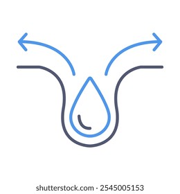 Icono de microlimpieza: gota con flechas, que representa limpieza profunda, purificación y frescura de la piel