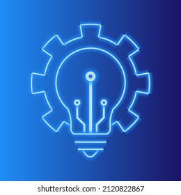 Microcontroller. Light bulb and gear neon icon.