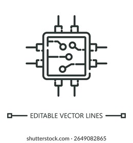 Ícone linear do microcontrolador. Animação de linha de microcontrolador ilustrando uma mesa de pebolim dinâmica, excelente para apresentações tecnológicas, vídeos educacionais e projetos de engenharia.