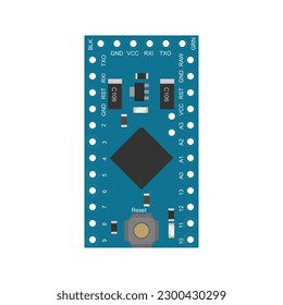 Microcontroller pro minii in vector EPS format - a small, low-cost board based on the ATmega328P microcontroller, designed for projects that require a small form factor and low power consumption