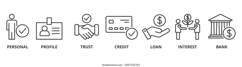 Microcredit banner web icon vector illustration concept with icon of personal, profile, trust, credit, loan, interest and bank