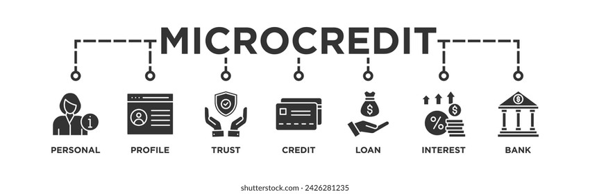 Microcredit banner web icon vector illustration concept with icon of personal, profile, trust, credit, loan, interest and bank