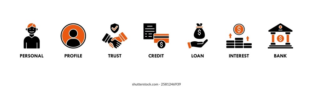 Microcredit banner web icon vector illustration concept with icon of personal, profile, trust, credit, loan, interest and bank