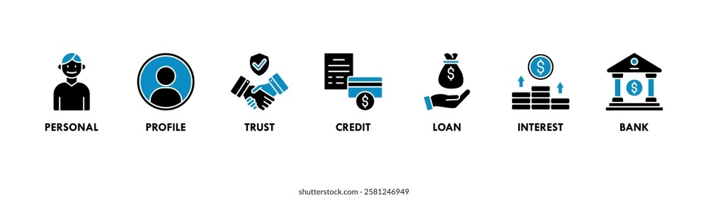 Microcredit banner web icon vector illustration concept with icon of personal, profile, trust, credit, loan, interest and bank