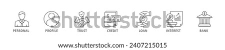 Microcredit banner web icon vector illustration concept with icon of personal, profile, trust, credit, loan, interest and bank