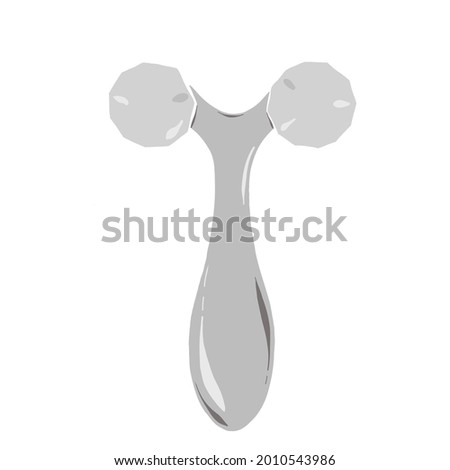 microcurrent facial device, metal roller massager, toning and stimulating anti-aging tool for face lift, isolated flat vector illustration, modern handdrawn clipart