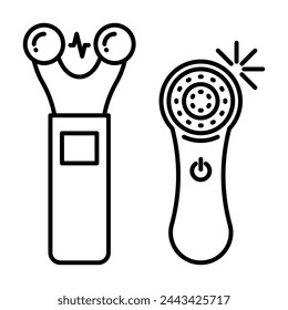 Mikrostrom, Liniensymbol. Schönheits-Elektrotherapiegeräte für die Haut. Schönheit, Make-up, Behandlung, Hautpflege, Routine. Minimalistische lineare Illustration, einfaches Piktogramm, bearbeitbare Striche.