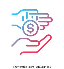 Micro-donation gradient linear vector icon. Microphilanthropy. Gifting small donations, gifts. Charitable cause. Thin line color symbol. Modern style pictogram. Vector isolated outline drawing