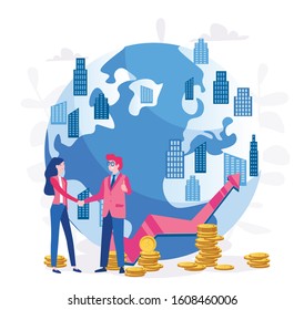 Microeconomic, Macroeconomic, interaction of economic agents Vector illustration.for web banner, infographics, mobile website. Landing page template. Profit.