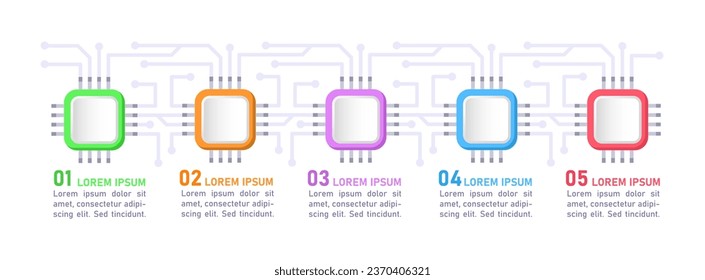 Microelectronic technology infographic chart design template. Abstract vector infochart with blank copy spaces. Instructional graphics with 5 step sequence. Visual data presentation