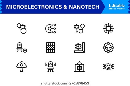 Microelectronics and Nanotech – Unique Minimal Line Icon Collection with Precision-Drawn Vectors, Scalable Stroke Elements, and Clean Technical Design