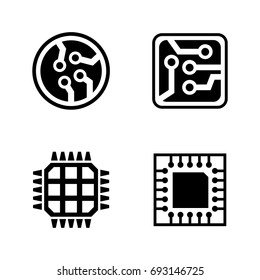 Microelectronics. Simple Related Vector Icons Set for Video, Mobile Apps, Web Sites, Print Projects and Your Design. Black Flat Illustration on White Background.