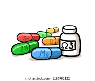 Microelements and supplements. Healthy lifestyle flat design icon. Colorful flat vector illustration. Isolated on white background.