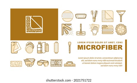 Microfiber For Clean Landing Web Page Header Banner Template Vector. Microfiber With Handle And Mop Head, Brush Cleaning Windows And Towel Roller Illustration