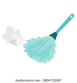 Microfiber feather duster sweeping away dust.Household implement from dust and dirt. Vector Illustration
