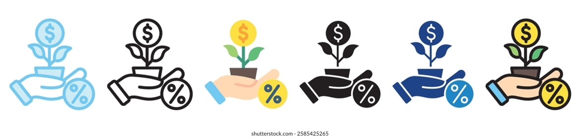 Microfinance Loans multi style, mini illustration icon. outline, flat, glyph, dual tone, line color, UI, UX kit, app and web development, digital or print. For finance, business, economy.